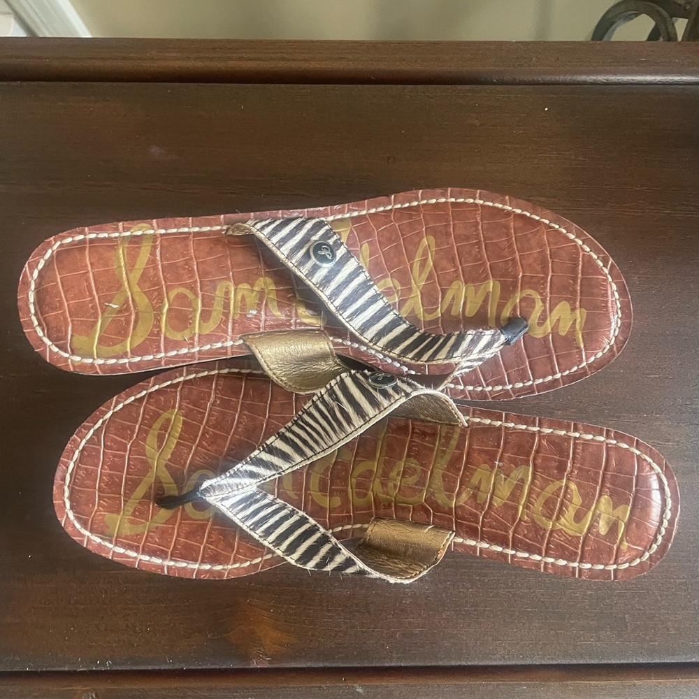 Sam Edelman Romy Zebra Calf Hair Cork Wedge Sandals